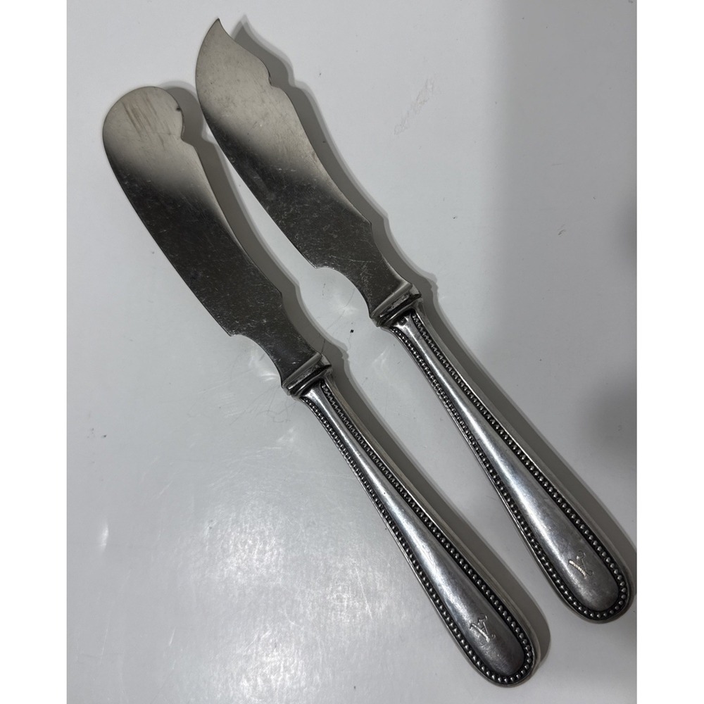 Newcastle Gorham Sterling Silver Fish Knife 2pc Notch Monogram Marked Tarnished